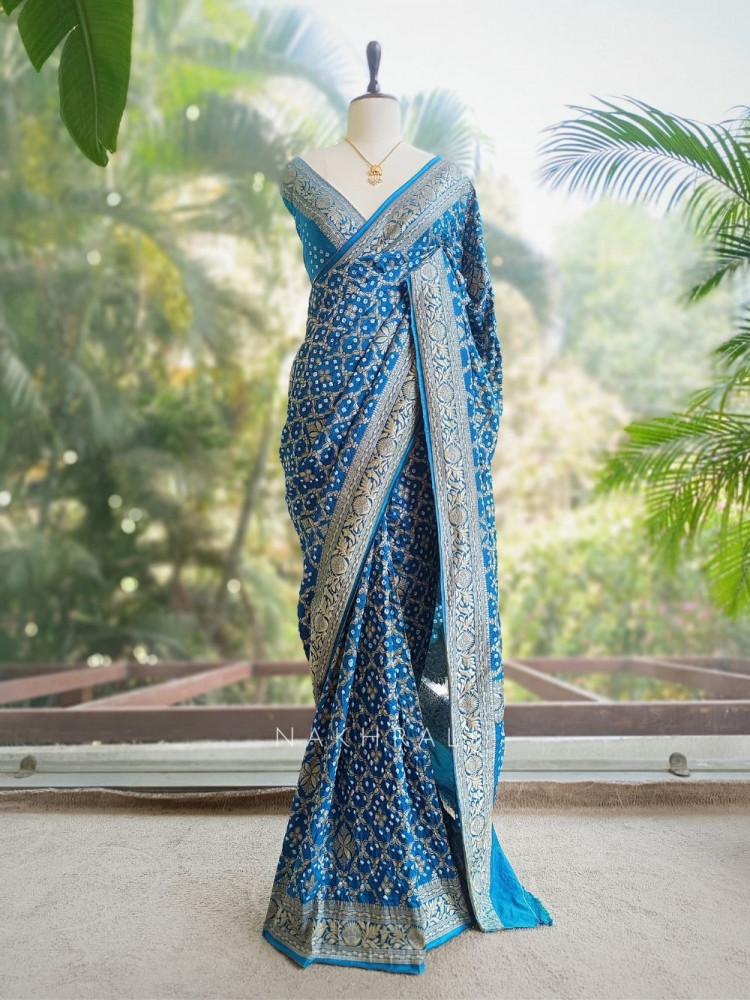 Image of Zorvaya Blue Color Saree with Zari Woven Work