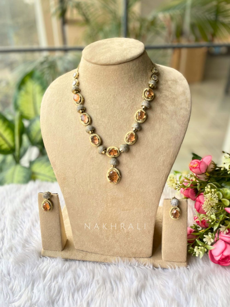 Image of Soham Peach Regal Stone Necklace Set