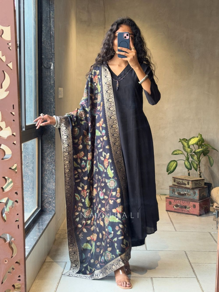 Image of Zivara Black Flared Anarkali Set with Dupatta