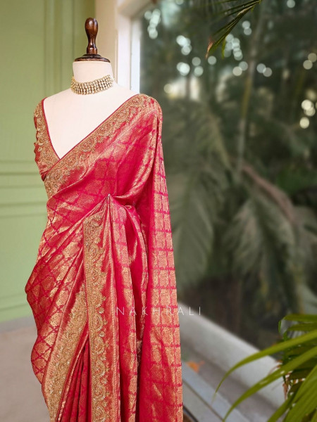Vedika Red Kanjivaram Saree with Zari and Sequin Border