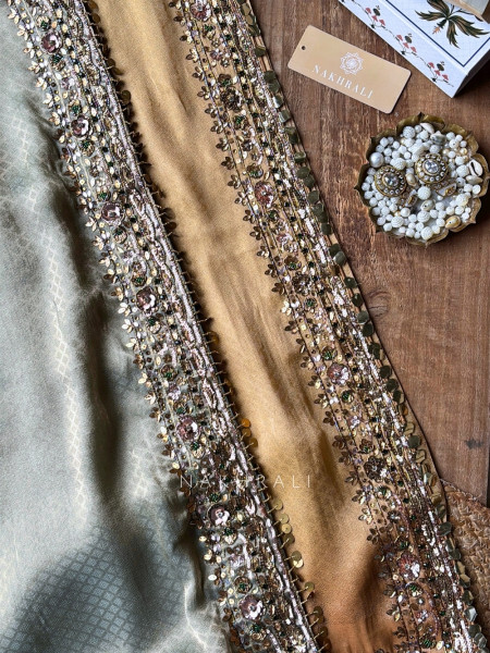 Lustre Trellis Sage Green Tissue Silk Saree with Readymade Blouse