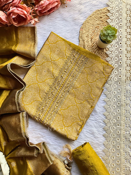 Pravya Golden Dress Material