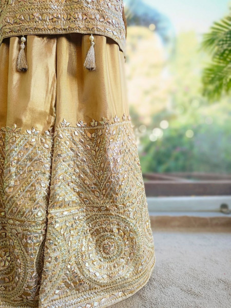 Suhasini Gold Kurta Palazzo Set with Zari Stone Work