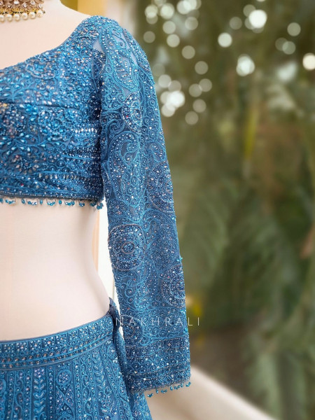 Aureva Blue Net Lehenga Set with Intricate Sequin Embroidery