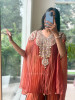 Ochre Shimmer Rust Tissue Co-ord Set with Coin-Fringe Embroidered Cape
