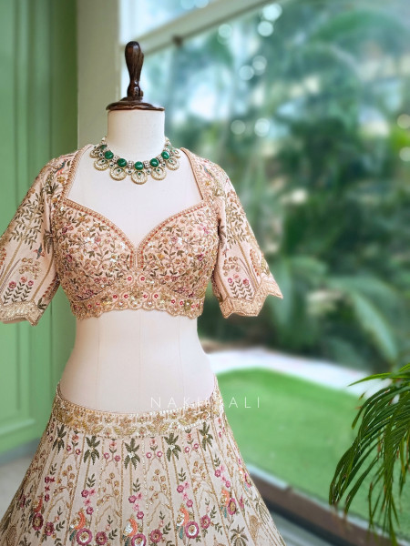 Mrinalika Beige Silk Georgette Lehenga Set With Pichwai Heritage Embroidery