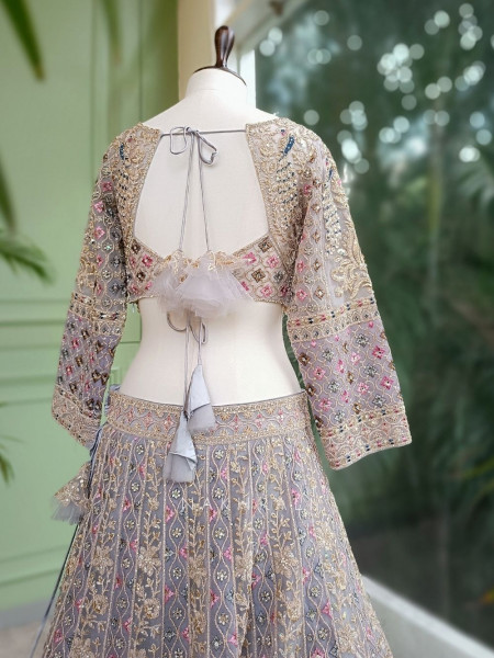 Zarisha Grey Lehenga Set with Detailed Zari Work
