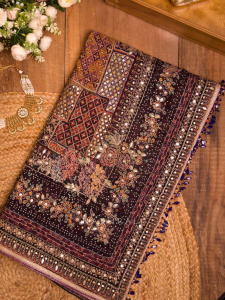 Nakkashi Multicolor Bridal Sequin Zari Saree with Ready Blouse