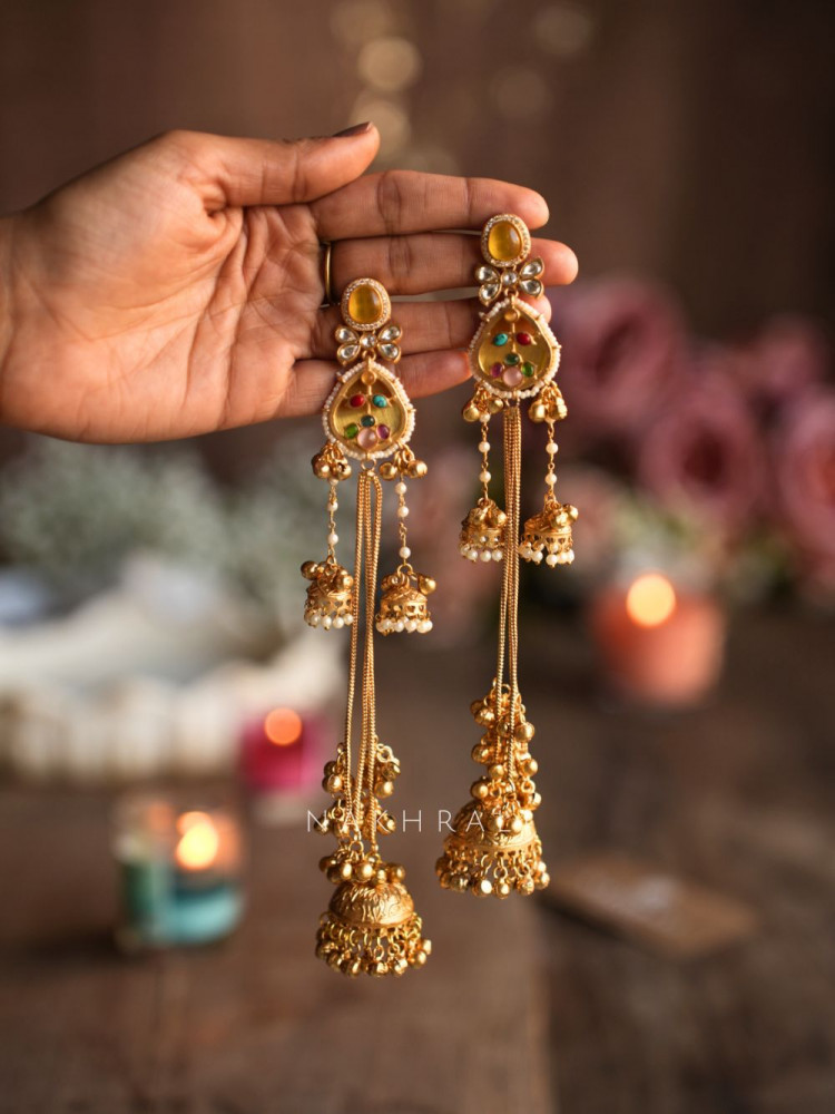 Image of Chandrika Yellow Kashmiri Long Jhumka Earrings