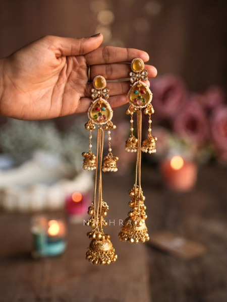 Chandrika Yellow Kashmiri Long Jhumka Earrings