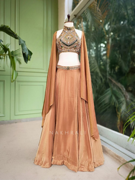 Kairava Brown Zari and Bead Embellished Lehenga Set