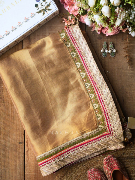 Kairi Mehendi Green Saree with Zari And Mirror Work