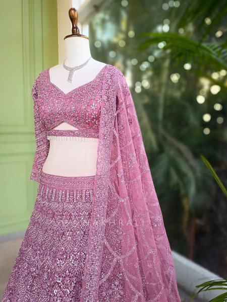 Kireva Pink Sequin Beaded Bridal Lehenga Set