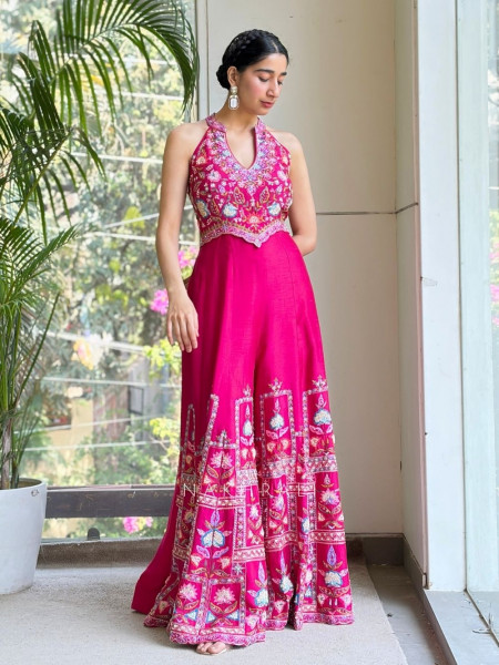 Zyvira Magenta Embellished Indo-Western Jumpsuit