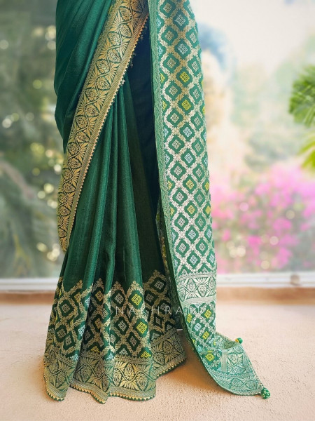 Green silk Saree with zari work