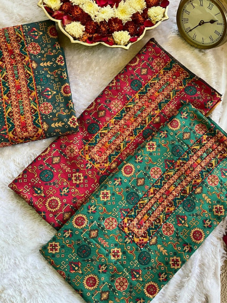 Heritage Blue Woolen Printed Dress Material