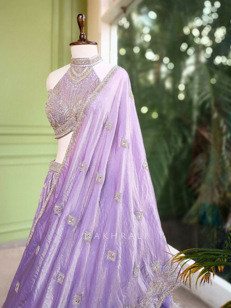 Aarvi Lavender Embroidered Lehenga Set with Mirror and Sequin Work