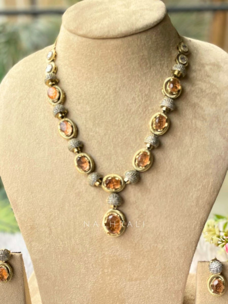 Soham Peach Regal Stone Necklace Set