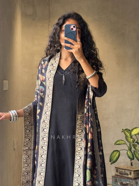 Zivara Black Flared Anarkali Set with Dupatta
