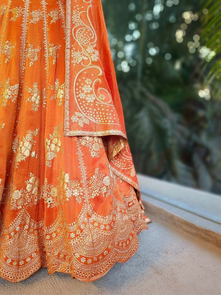 Kesarika Orange Zari Lehenga with Sequin Floral Work