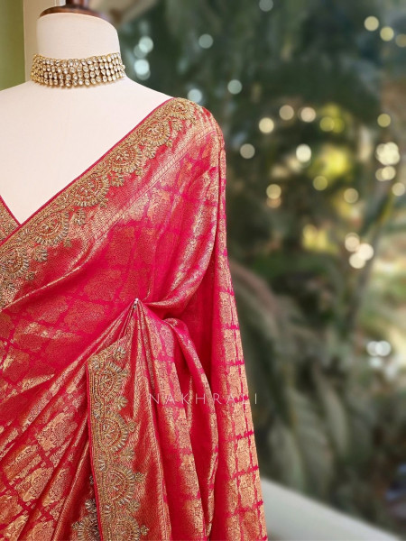 Vedika Red Kanjivaram Saree with Zari and Sequin Border