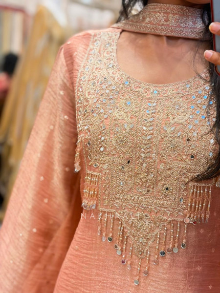 Celia Pink Indo Western Suit Set with Embroidered Neck