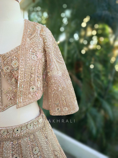 Celestique Beige Embroidered Jacket Lehenga