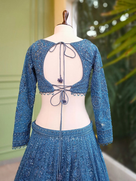 Aureva Blue Net Lehenga Set with Intricate Sequin Embroidery
