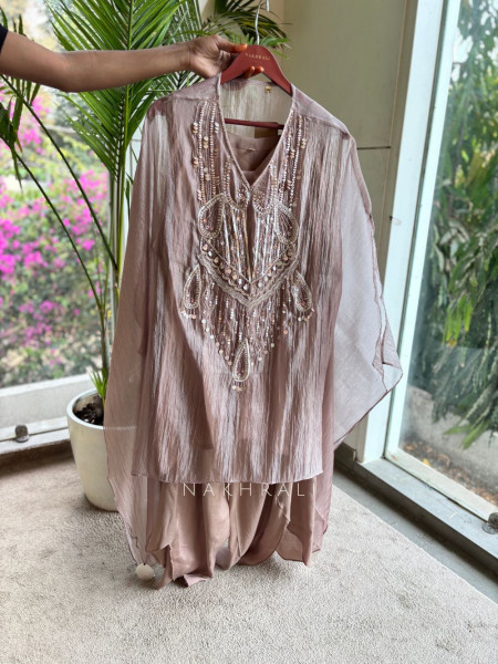Roshni Blush Kaftan Kurta Dhoti Pant Set with Sequin Work