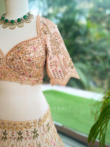 Mrinalika Beige Silk Georgette Lehenga Set With Pichwai Heritage Embroidery