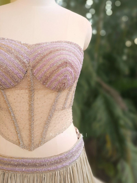 Brivelle Ivory Net Corset Lehenga Set with Sequin Cape