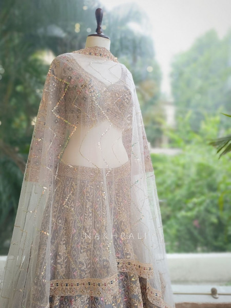 Zarisha Grey Lehenga Set with Detailed Zari Work