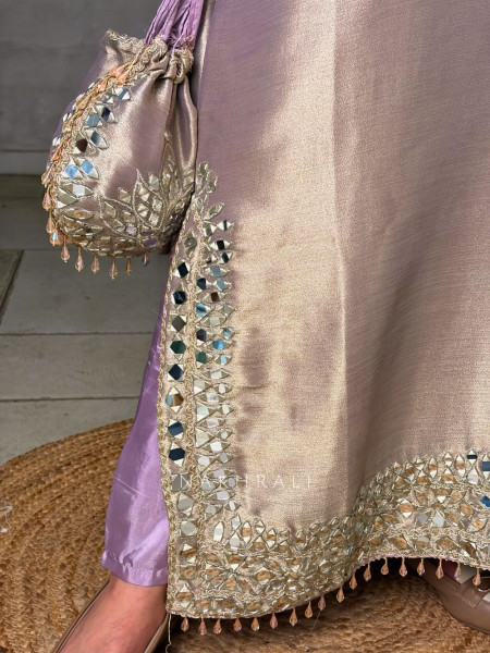 Aks Lavender Tissue Suit Set with Mirror Zari Work