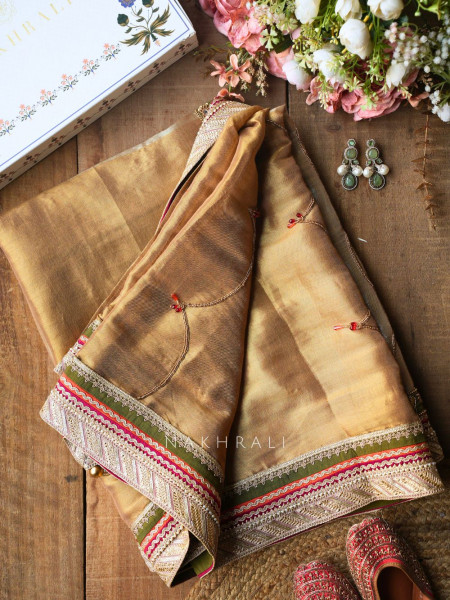 Kairi Mehendi Green Saree with Zari And Mirror Work