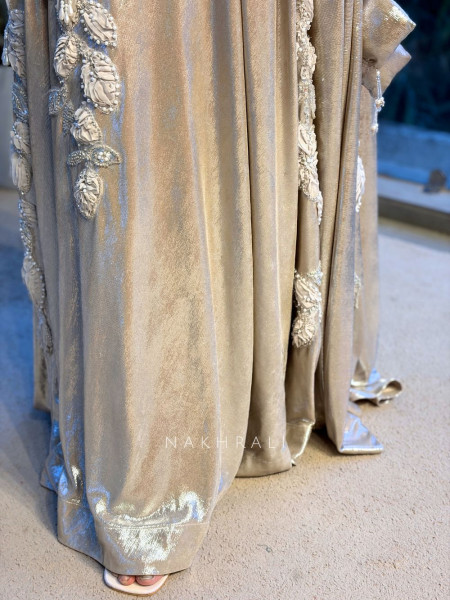Shaina Beige Crushed Metallic Tissue Silk Indo-Western Lehenga