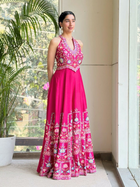 Zyvira Magenta Embellished Indo-Western Jumpsuit