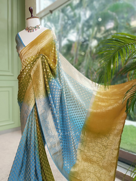 Banaras Breeze Firozi Banarasi Georgette Silk Saree