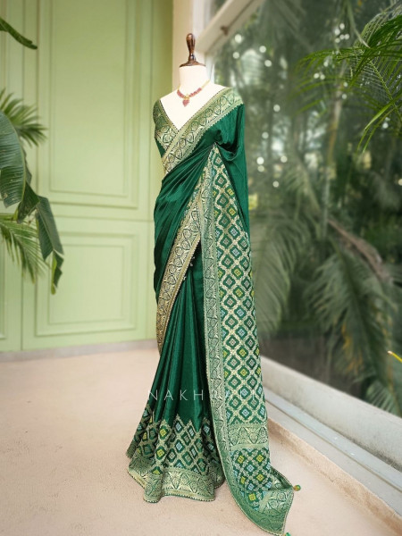 Green silk Saree with zari work