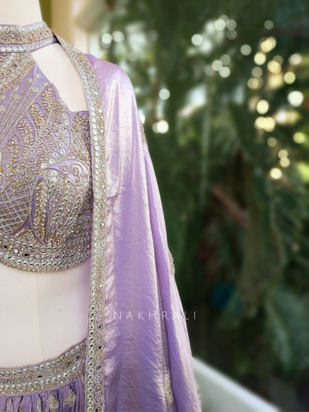 Aarvi Lavender Embroidered Lehenga Set with Mirror and Sequin Work