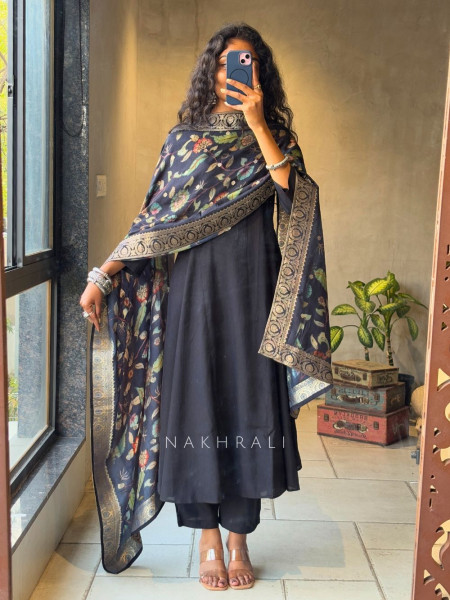 Zivara Black Flared Anarkali Set with Dupatta