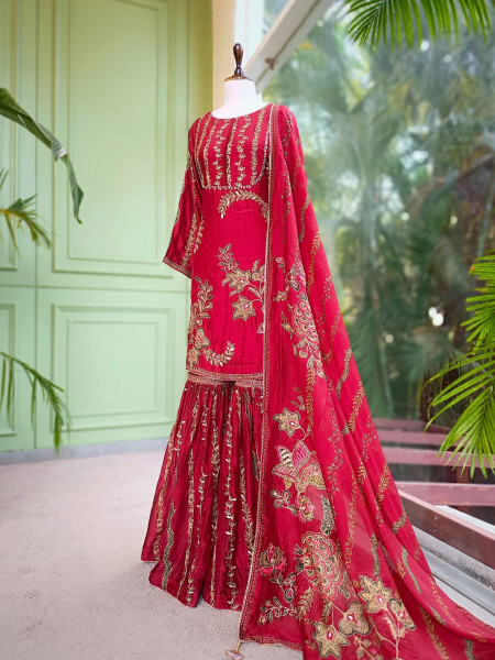 Nirvaya Maroon Suit Set with Thread Sequin Work