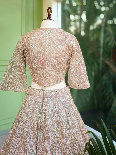 Celestique Beige Embroidered Jacket Lehenga
