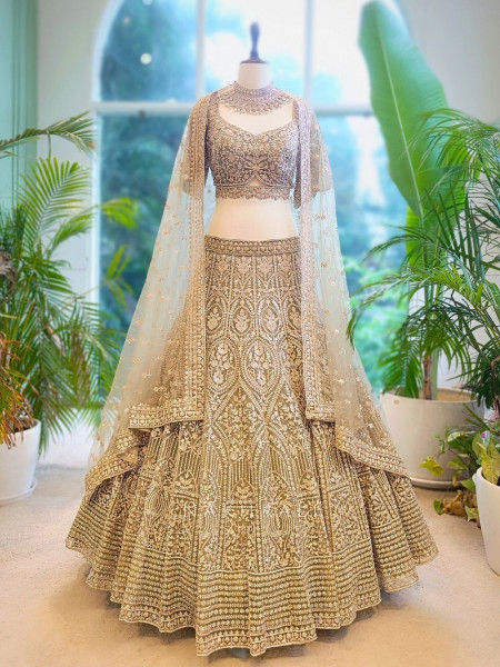 Elysia Green Bridal Lehenga with Heavy Zari Embroidery