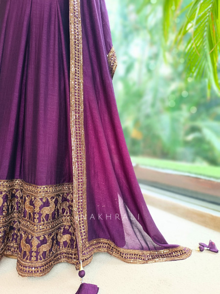 Yashvika Wine Raw Silk  Anarkali Suit Set
