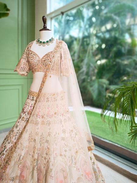 Mrinalika Beige Silk Georgette Lehenga Set With Pichwai Heritage Embroidery