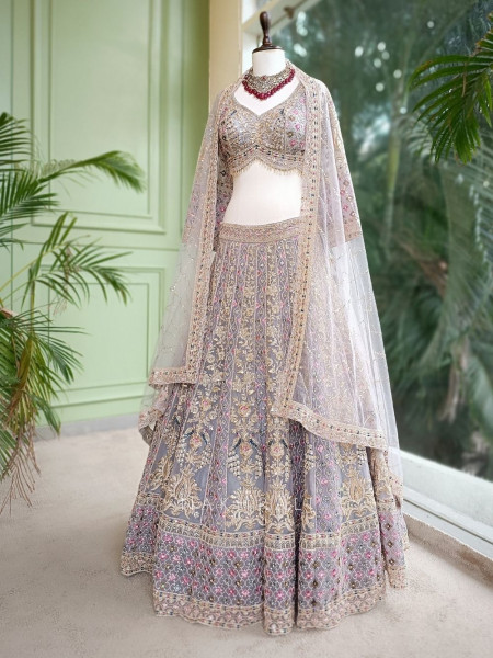 Zarisha Grey Lehenga Set with Detailed Zari Work
