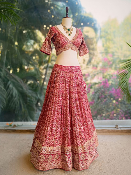 Rivara Red Lehenga Set with Zari and Sequin Work