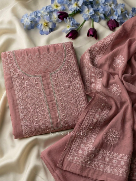Avarna Mauve Pearl Beads Embroidered Dress Material