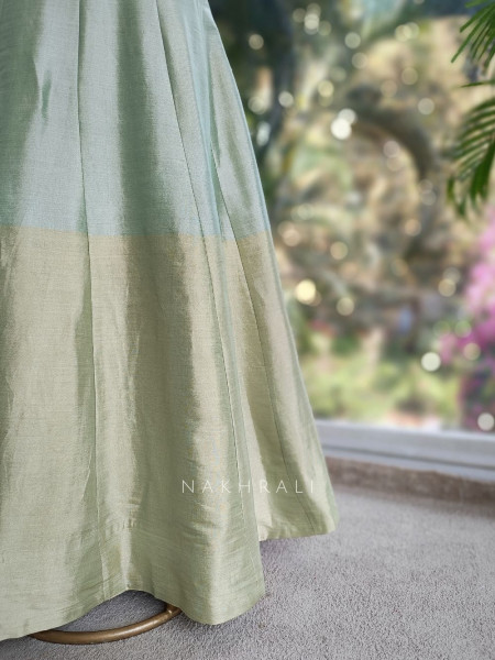 Virelle Green Silk Anarkali Suit Set with Zari and Sequin Work