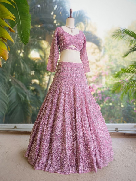 Kireva Pink Sequin Beaded Bridal Lehenga Set